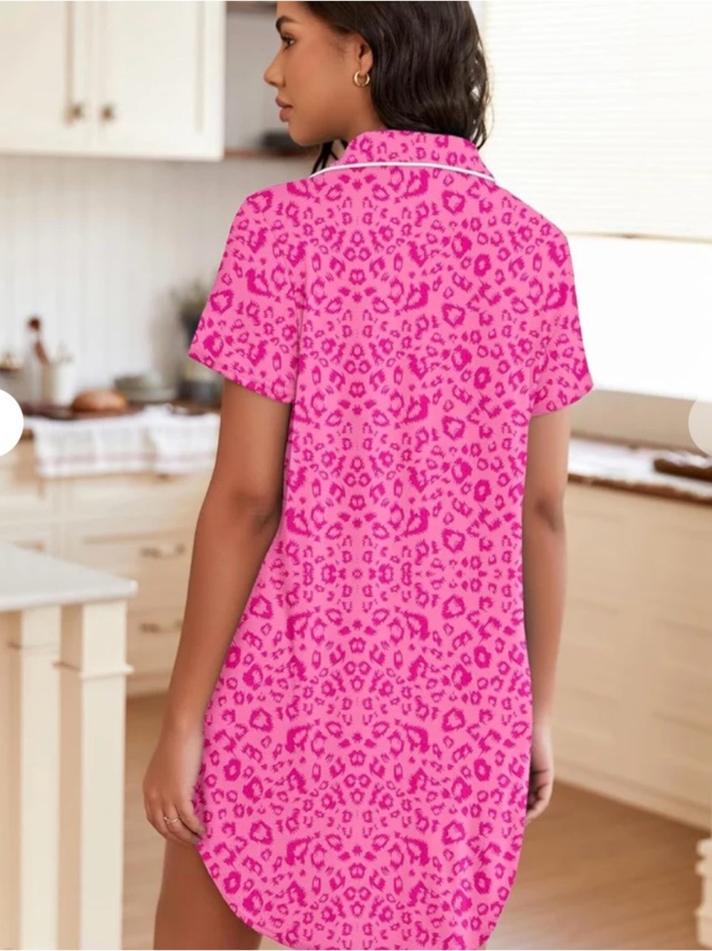 Ekouaer Nightgown for Women Button Sleep Shirt V Neck Pajama Dress Pink - Picture 6 of 13
